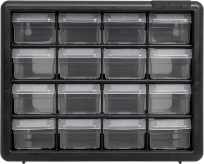 Akro-Mils 16-Drawer Plastic Drawer Storage Cabinet for Garage Organization, Beads, Makeup Organizer, Building Bricks Storage, Teacher Toolbox, 10-1/2-Inch W x 6-1/2-Inch D x 8-1/2-Inch H, 10116 Black