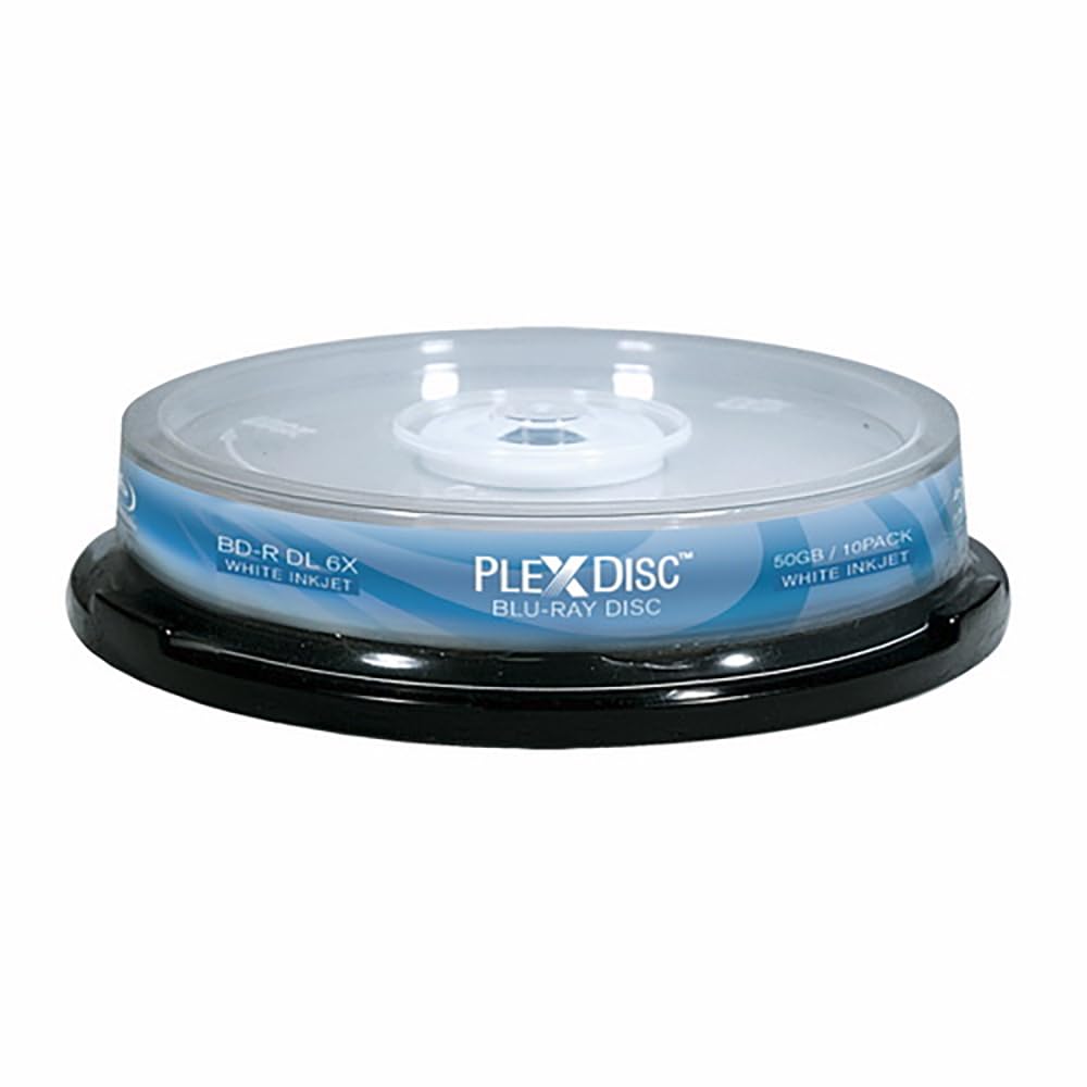 PLEXDISC 645-212 50 GB 6X Blu-ray Double Layer White Inkjet Recordable Disc BD-R DL, 10-Disc Spindle