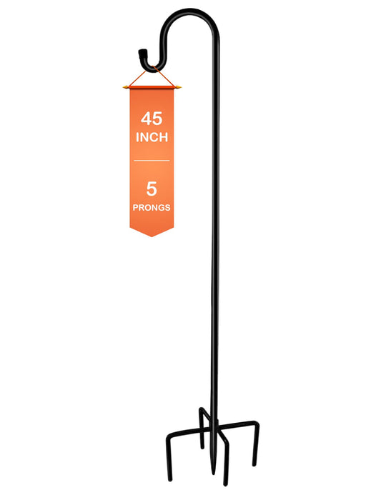 Ottsuls Bird Feeder Pole, 45 INCH Heavy Duty Shepherds Hooks for Outdoor with 5 Prong Base, Adjustable Stand Hanger for Garden Plant, Hummingbird Feeder, Lantern, Hanging Wedding Decor (1 Pack)