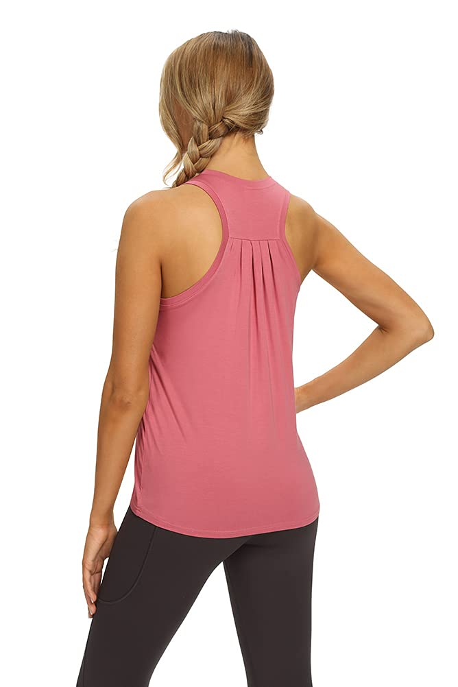 Mippo Workout Shirts for Women Loose Fit Long Tank Tops Yoga Gym Shirts Athletic Wear Workout Top Tennis Active Tops Rose L