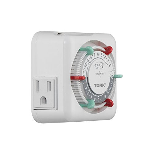NSi Industries TORK RTN312 Indoor 15-Amp Plug-in Heavy Duty Mechanical Appliance Timer 24-Hour Programming – GREEN & RED Trippers TWO Receptacles White