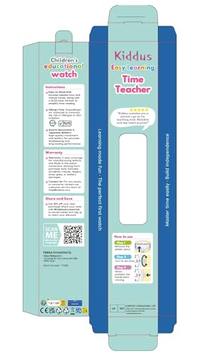 Kiddus Educational Kids Watch for Children, Boys and Girls. Analogue Time Teacher Wristwatch with Exercises. Classic Time Teacher. Blue