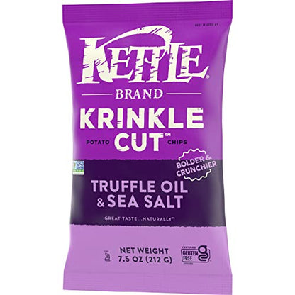 Kettle Brand Potato Chips, Krinkle Cut, Truffle Oil & Sea Salt Kettle Chips, 7.5 Oz (Pack of 12)