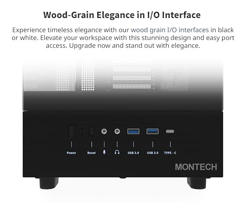 MONTECH XR, ATX Mid-Tower PC Gaming Case, 3 x 120mm ARGB PWM Fans Pre-Installed, Full-View Dual Tempered Glass Panel, Wood-Grain Design I/O Interface, Support 4090 GPUs, 360mm Radiator Support, Black