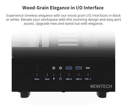 MONTECH XR, ATX Mid-Tower PC Gaming Case, 3 x 120mm ARGB PWM Fans Pre-Installed, Full-View Dual Tempered Glass Panel, Wood-Grain Design I/O Interface, Support 4090 GPUs, 360mm Radiator Support, Black