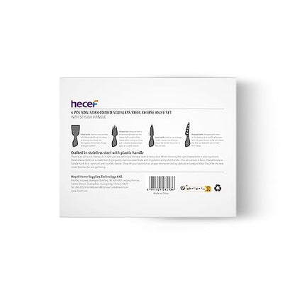 hecef Cheese Knife Set of 4, Non-Stick Coated Gift Set for Christmas, Anniversary, Party, Housewarming, Picnic, Birthdays, Wedding(Beige)