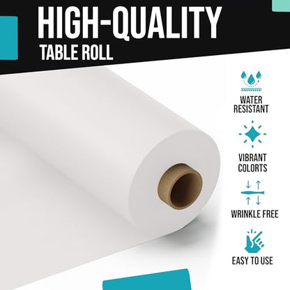 Exquisite Party Solids White Plastic Table Cover Roll 40" X 300' Table Cloth Plastic Cover Roll - Premium Quality Thick 0.5 MIL Banquet Rolls - Disposable Tablecloth Rolls
