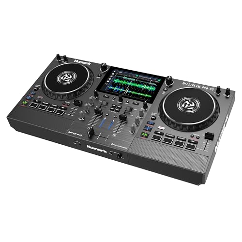 Numark Mixstream Pro Go Portable DJ Controller with Battery, Mixer with Stem Separation, Speakers, WiFi Streaming, Touchscreen, works with Serato DJ