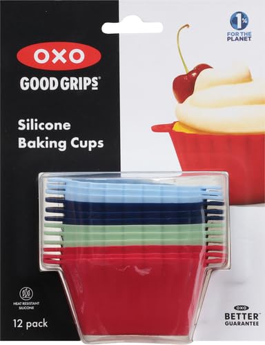OXO Good Grips Silicone Baking Cups, Pack of 12, Reusable, BPA-Free, Dishwasher Safe, Non-Stick, Food Grade, Cupcake Cups, Muffin Cups, Cupcake Liners, Muffin Liners