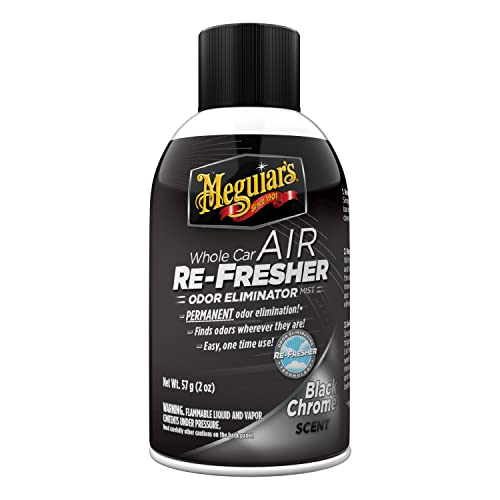 Meguiar's Whole Car Air Refresher, Car Odor Eliminator Spray Permanently Eliminates Unwanted Vehicle Odors Throughout Your Interior, Black Chrome Scent, 2 Oz Aerosol Canister