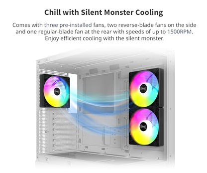 MONTECH XR, ATX Mid-Tower PC Gaming Case, 3 x 120mm ARGB PWM Fans Pre-Installed, Full-View Dual Tempered Glass Panel, Wood-Grain Design I/O Interface, Support 4090 GPUs, 360mm Radiator Support, Black