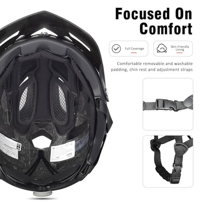 Bosoar Mountain Bike Helmet,Adult Cycling Helmet with Camera Mount and Detachable Visor for Men Women Youth,Suggested Fit 55-61 Cm