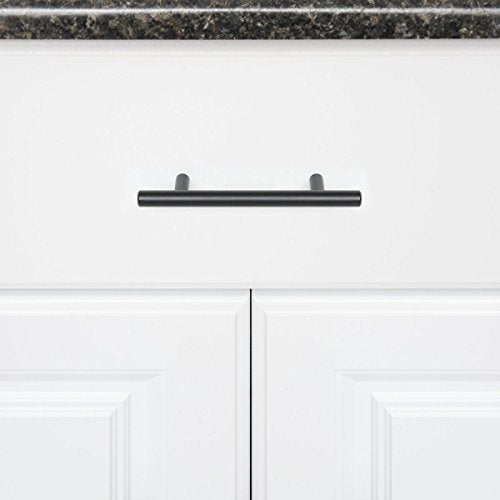Amazon Basics Euro Bar Cabinet Handle (1/2-inch Diameter), 5.38 in Length (3 in Hole Center), Flat Black, Pack of 10, AB1500-FB-10