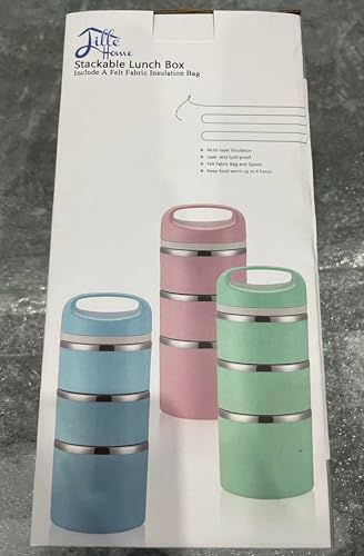 Lille Home Stackable Stainless Steel Thermal Compartment Lunch/Snack Box, 3-Tier Insulated Bento/Food Container with Lunch Bag, Utensils Set and Three Extra Seals, 43OZ (Gray)