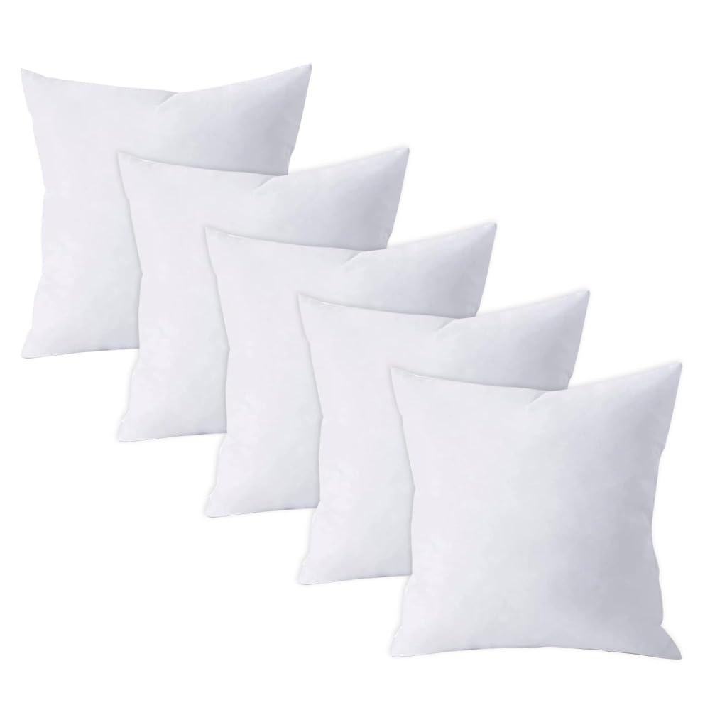 QUBA LINEN Throw Pillow Inserts (Set of 2, White), 18x18 Inches - Premium Cushion Fillers for Sofa, Bed, and Home Décor (18x18 Inch (Pack of 5))