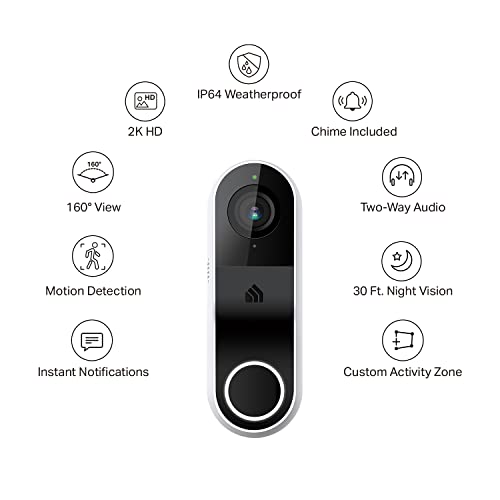 Kasa Smart Video Doorbell Camera Hardwired w/Chime, 2K Resolution, Always-on Power, Night Vision, 2-Way Audio, Real-Time Notification, Cloud & SD Card Storage, Works w/Alexa & Google Home (KD110)