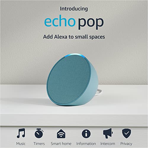 Amazon Echo Pop (newest model), Our smallest Alexa speaker, Fits in any room, Midnight Teal