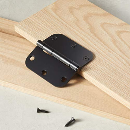 Amazon Basics Sturdy Rounded 5/8 Radius Interior Door Hinges, 3.5" x 3.5", 18 Pack, Matte Black