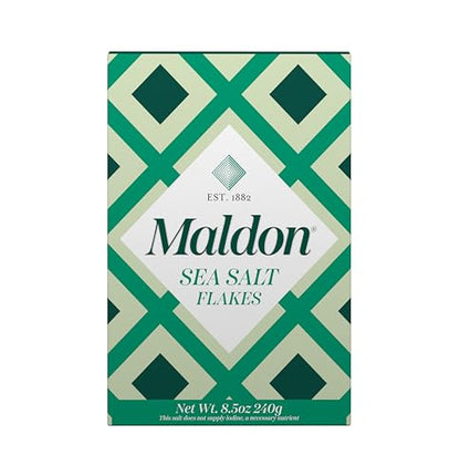 Maldon Salt, Sea Salt Flakes, 8.5 oz (240 g), Kosher, Natural, Handcrafted, Gourmet, Pyramid Crystals (Packaging May vary)