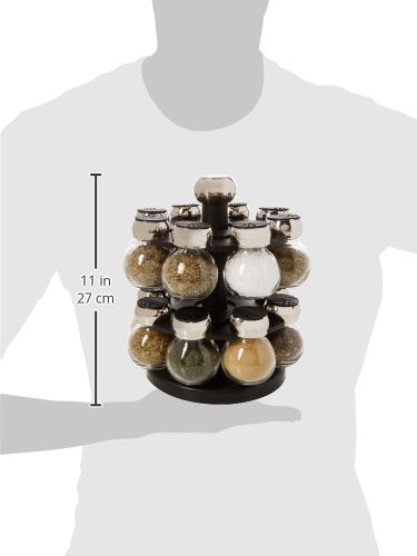 Olde Thompson Since 1944 Orbit Rotating Rack, 16 Refillable Spice Jars, Labeled Shaker Tops, 45, Black, Clear