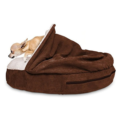 Furhaven 26" Round Orthopedic Dog Bed for Medium/Small Dogs w/ Removable Washable Cover, For Dogs Up to 30 lbs - Sherpa & Suede Snuggery - Blue, 26-inch