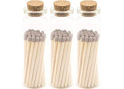 River Birch Decorative Matches in a Bottle with Striker - Cute & Colored Matches - 3 Bottles, Gray Tip, 60 Matches