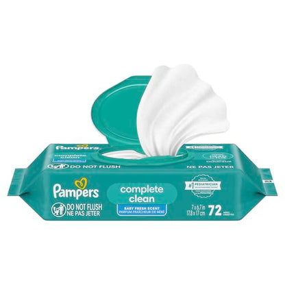 Pampers Baby Wipes, Complete Clean Baby Fresh Scented Wipe, Gently Cleans Head to Toe, 72 Total (1 Flip-Top Packs)