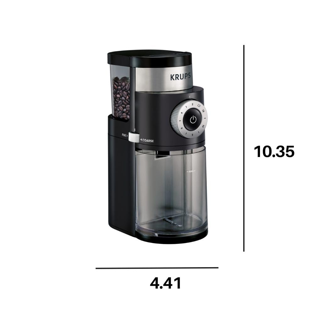 KRUPS Precision Burr Coffee Grinder: 12 Settings, 8 oz Capacity for Drip, French Press, Espresso, Pour Over, Cold Brew - Stainless Steel, 110W, Auto-Stop, Easy Clean