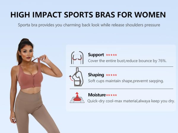AKAMC Women's Zip Front Sport Bras,Adjustable Straps Padded Criss Cross Cropped Bras for Yoga Workout Fitness,X-Large