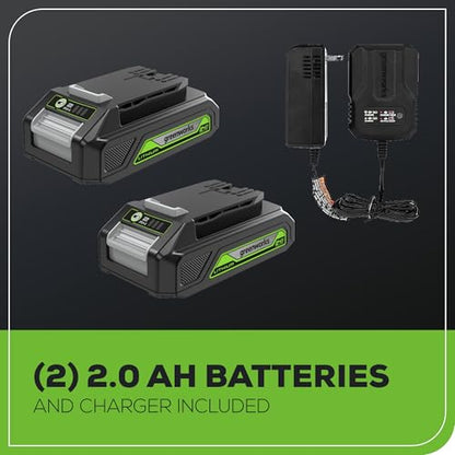 Greenworks 24V MAX Cordless Brushless Drill & Impact Driver Combo Kit, Electric Drill Set, High Torque, Lightweight, Professional Grade, Includes 2x 2.0Ah Batteries, Charger, and Storage Bag