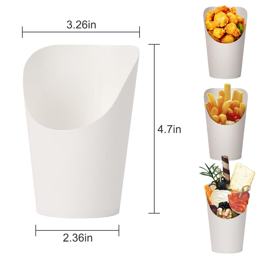 KINGZHUO 50pcs French Fries Holder 14oz Charcuterie Cups Disposable Take-out Party French Fry Cups Waffle Paper Popcorn Boxes Sandwich Paper Cups Holder Wedding Food Trays Paper Cones for Food (White)