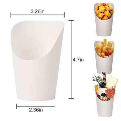 KINGZHUO 50pcs French Fries Holder 14oz Charcuterie Cups Disposable Take-out Party French Fry Cups Waffle Paper Popcorn Boxes Sandwich Paper Cups Holder Wedding Food Trays Paper Cones for Food (White)