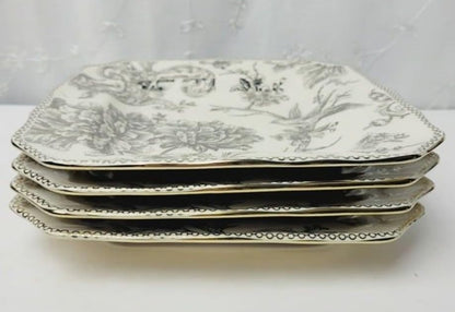 222 Fifth Adelaide 16-Piece Square Floral Dinnerware Set – Service for 4, Grey & White Porcelain Plates & Bowls, for Everyday Dining & Entertainment, Microwave & Dishwasher Safe, Chip Resistant