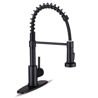 Kitchen Faucets with Pull Down Sprayer Commercial Industrial Stainless Steel Single Handle Single Hole Spring Farmhouse RV Sink Faucet, Matte Black Kitchen Faucet for Laundry Utility Room Sink