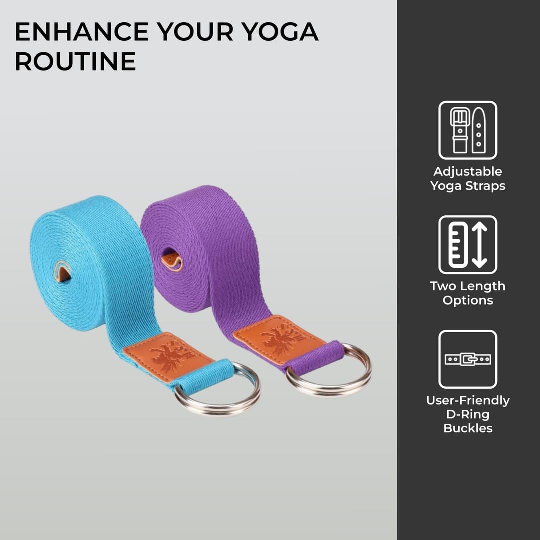 H&S Yoga Straps for Pilates & Gym Workouts - 1.85 and 2.45m Adjustable Strap for Yoga Stretching & Exercise - Extra Long Cotton Belts for Gymnastics Equipment for Home
