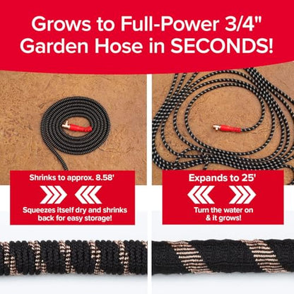 Pocket Hose Copper Head w/New Pocket Pivot Expandable Garden Hose 25 FT, AS-SEEN-ON-TV, Swivels 360°, Advanced Tri-Tex Tubing & Force Field Jacket, 3X Stronger, Lead-Free, No-Kink, Anti-Burst w/APT