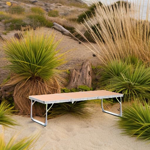 PLANEXPERT Folding Camping Table,3 Feet Portable Outdoor Table with Aluminum Legs,3 Fold Lightweight Beach Table with Handle,Camping Accessories for Home Picnic BBQ Garden Cooking