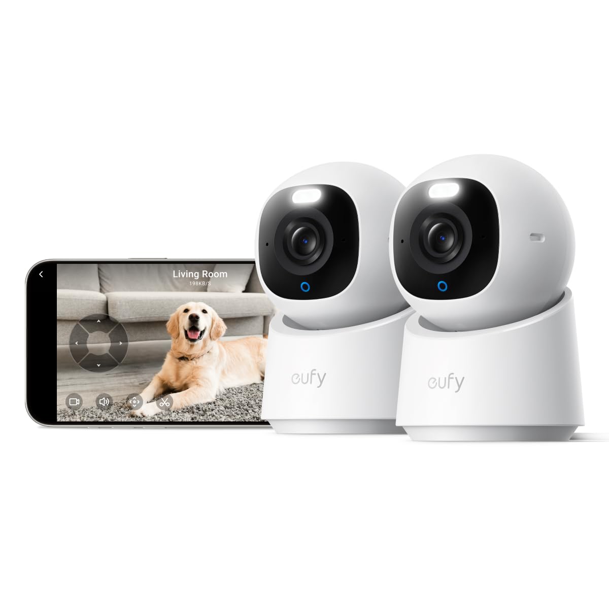 eufy Indoor Cam E30 2-Cam Kit, Latest Generation, 4K UHD Security Camera, Pet/Dog/Baby Camera with Phone app, Color Night Vision, Human/Pet Auto Tracking, 360 Pan-Tilt, Works with Homekit