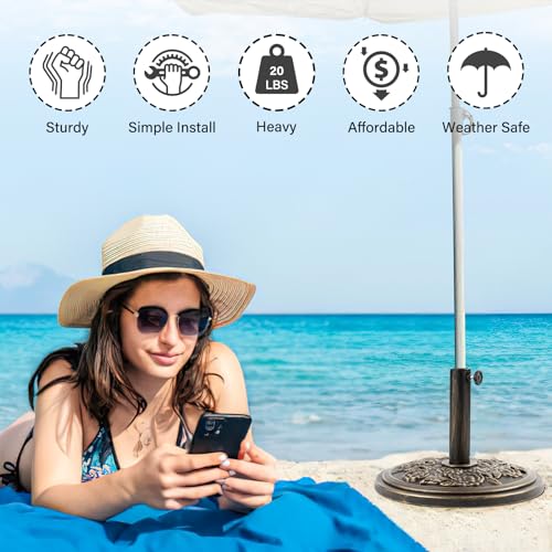 18 Inch Cast Stone w/Resin Shell Patio Umbrella Base, Bronze