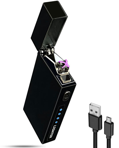 Lighter - Electric Lighter Windproof Double ARC Plasma Lighter USB Rechargeable with Battery Indicator - S2000 (Black.2000)