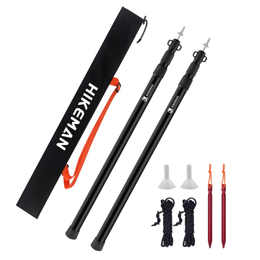 HIKEMAN Tent Poles Camping Poles for Tarp Awning Canopy Porch Sun Sails Tarpaulin Headroom Aluminium Adjustable Telescoping(2pcs,Black)