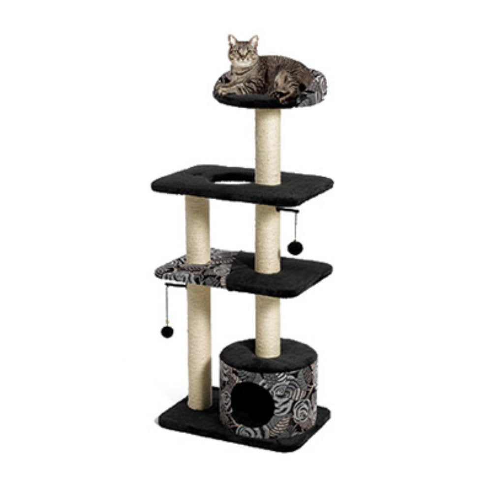 MidWest Homes for Pets Cat Tree | Tower Cat Furniture, 5-Tier Cat Tree w/Sisal Wrapped Support Scratching Posts & High Cat Look-Out Perch, Black/White Pattern, Large Cat Tree