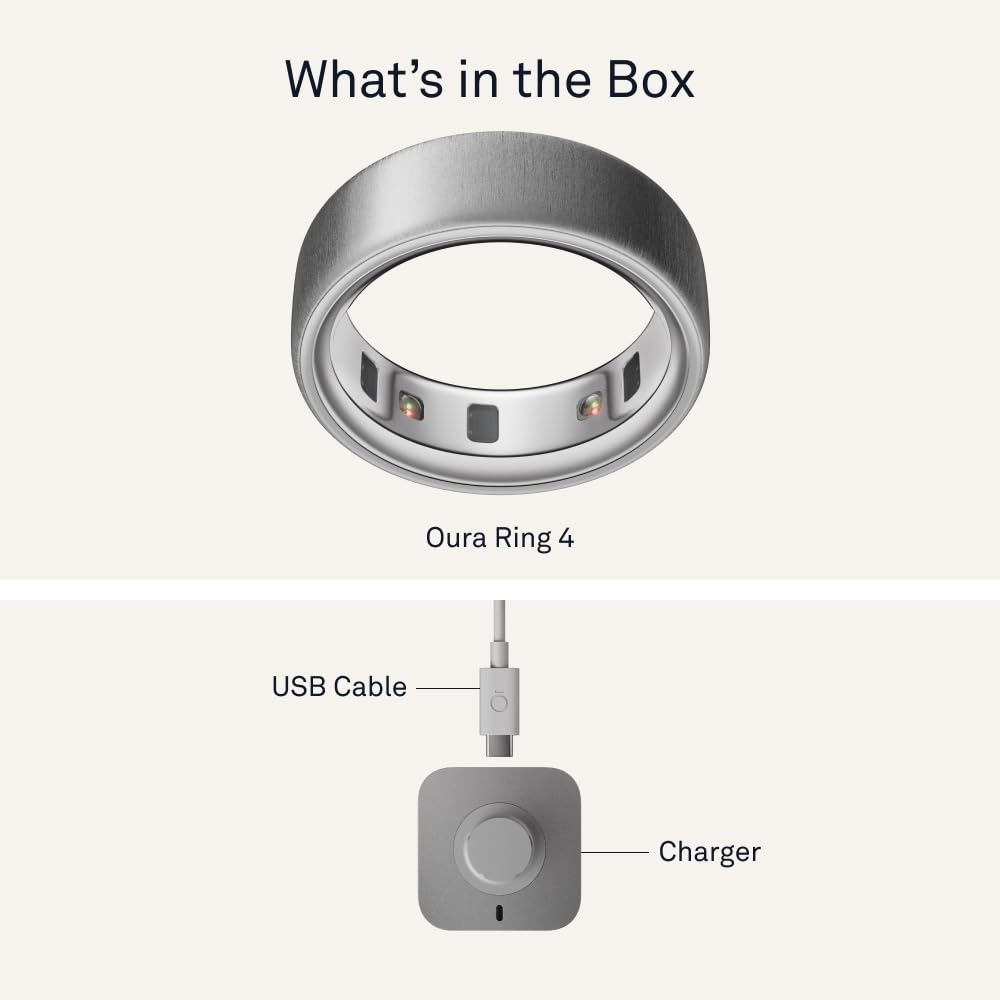 Oura Ring 4 - Brushed Silver - Size 9 - Smart Ring - Unique Sizing, Not Standard US Ring Sizes - Size First - Sleep Tracking Wearable - Heart Rate - Fitness Tracker - Up to 8 Days of Battery Life