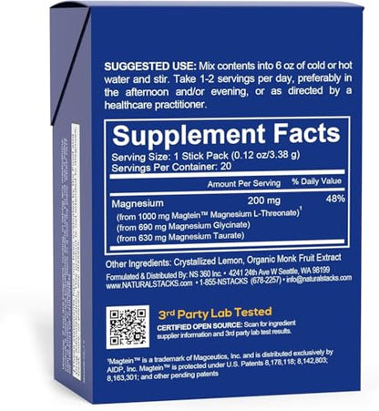 MagTech Magnesium Drink Mix - Sugar Free Lemonade - 3 Forms of Magnesium: Magtein L-Threonate, Glycinate & Taurate - 200mg Chelated Magnesium Complex - Supports Relaxation & Brain Health - 20 Servings