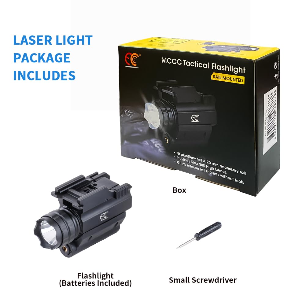 MCCC Tactical Red Laser Sight with 500 Lumens LED Flashlight, Compact Rail Mounted, Quick Release, Laser Output is Below 5mW, Class IIIA