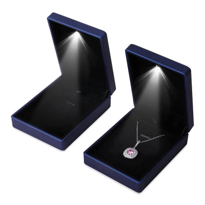 iSuperb LED Light Pendant Box Blue Necklace Display Case Jewelry Gift Box for Friend Girlfriend Mom Grandmother Wife Women