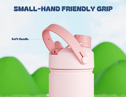 POWCAN 18 oz Insulated Water Bottle with 2-in-1 Straw and Spout Lid, Keep Cold 24H, Leak-Proof, Fits in Car Cup Holder, Stainless Steel Water Bottle for Sports, Travel, and School (Cotton Candy)