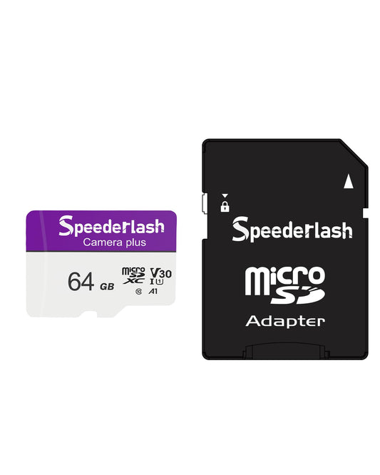 Micro SDXC Memory Card 64GB, Speederlash Camera Plus TF Card with Adapter, Up to 90MB/s Read Speed, 4K UHD&5K Video Support, U1 V30 A1 Rated, Waterproof, for Security Camera, Dashcam, Drones