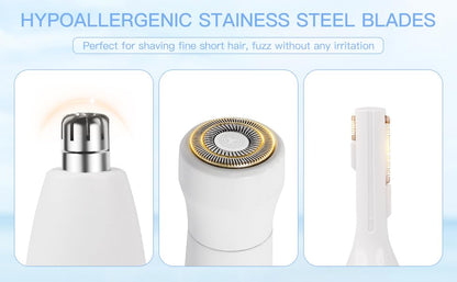 HEBECA Nose Hair Trimmer for Women and Men, 3-in-1 Electric Facial Hair Removal Rechargeable Portble Waterproof Face Shaver Razor for Nose Ear Eyebrow Peach-Fuzz Lips Chin FT3001