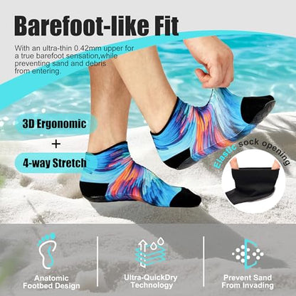 RANDY SUN Unisex Quick-Dry Sand Not Waterproof Socks, Wearable Barefoot Home Fitness Beach Pool Shoes for Surf Swim Yoga Volleyball Provided Protection(1 Pair Blue Printed Low Cut Size 27)